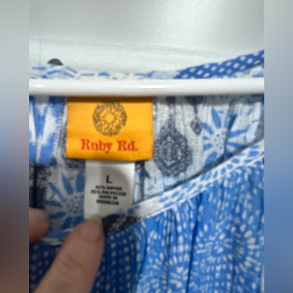 Ruby Rd. Blue and Gray Patchwork Blouse - image 2